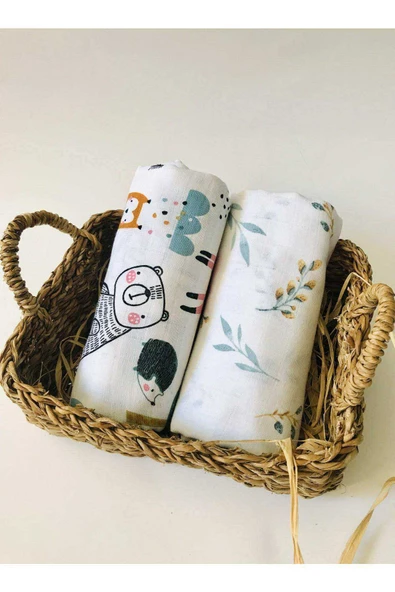 2 Adet  Çok Amaçlı Müslin Bezi Örtü Battaniye