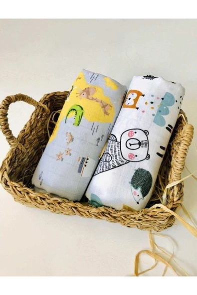 2 Adet  Çok Amaçlı Müslin Bezi Örtü Battaniye ürün görseli