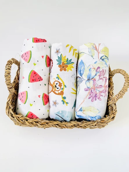 3 Adet  Çok Amaçlı Müslin Bezi Örtü Battaniye ürün görseli