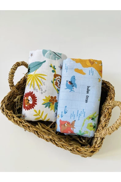 2 Adet  Çok Amaçlı Müslin Bezi Örtü Battaniye ürün görseli