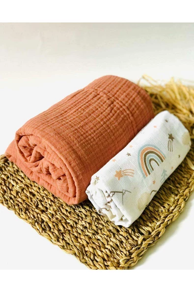 2 Adet 4 Katlı ve 2 Katlı Çok Amaçlı Müslin Bezi Örtü Battaniye