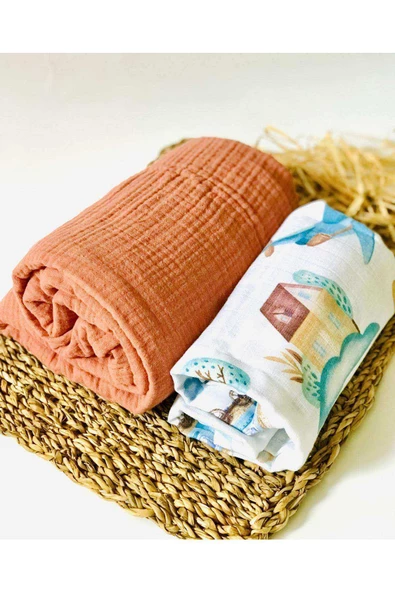 2 Adet 4 Katlı ve 2 Katlı  Çok Amaçlı Müslin Bezi Örtü Battaniye ürün görseli