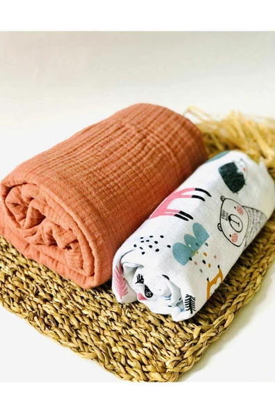 2 Adet 4 Katlı ve 2 Katlı  Çok Amaçlı Müslin Bezi Örtü Battaniye ürün görseli