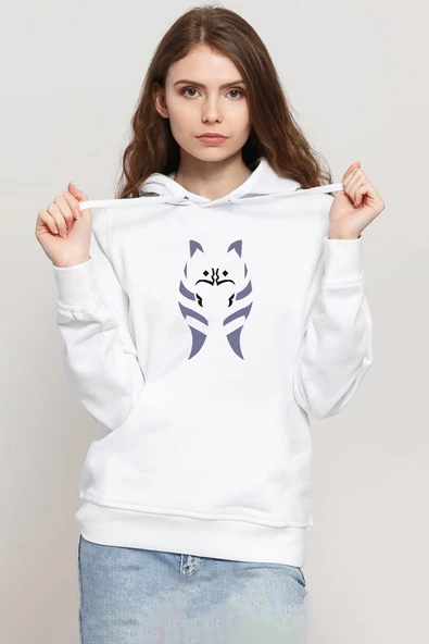 Ahsoka Tano Minimal Beyaz Kadın 3ip Kapşonlu Sweatshirt ürün görseli