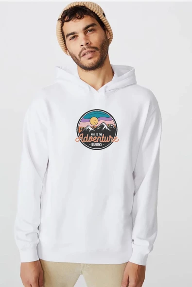 And So The Adventure Begins Beyaz Erkek 3ip Kapşonlu  Sweatshirt ürün görseli 1
