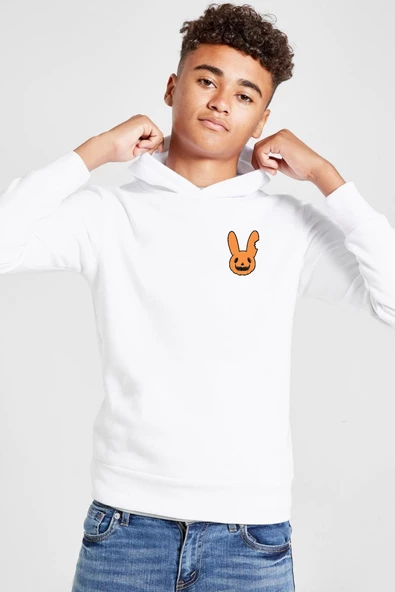 Bad Bunny Halloween Beyaz Çocuk 3ip Kapşonlu  Sweatshirt