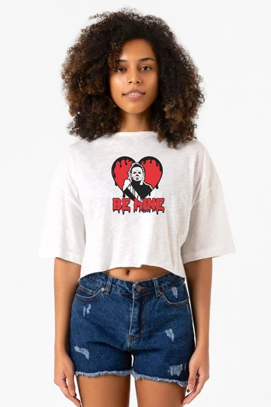 Be Mine Michael Myer Beyaz Kırçıllı Kadın Crop Tshirt