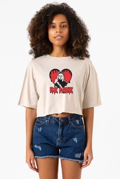 Be Mine Michael Myer Bej Kadın Crop Tshirt