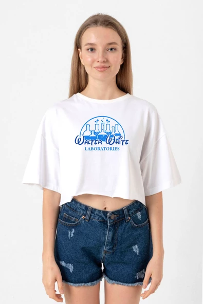 Breaking Bad Walter White Laboratories Beyaz Kadın Crop Tshirt ürün görseli 1