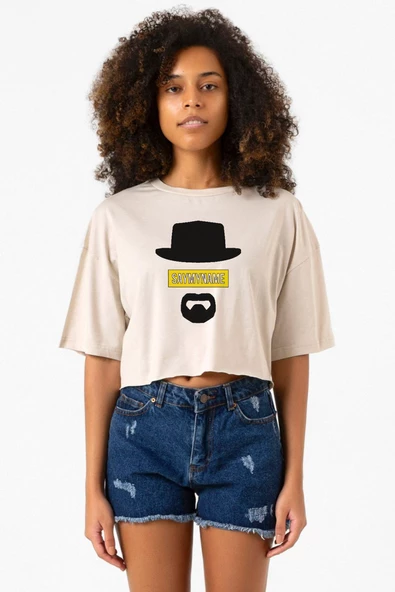 Breaking Bad Yellow Say My Name Head Bej Kadın Crop Tshirt ürün görseli 1