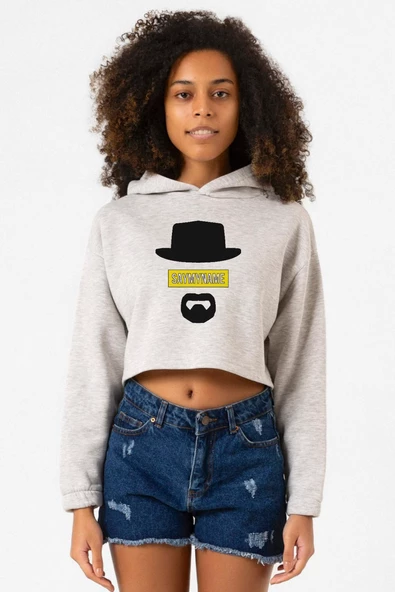 Breaking Bad Yellow Say My Name Head Grimelanj Kadın Crop Kapşonlu