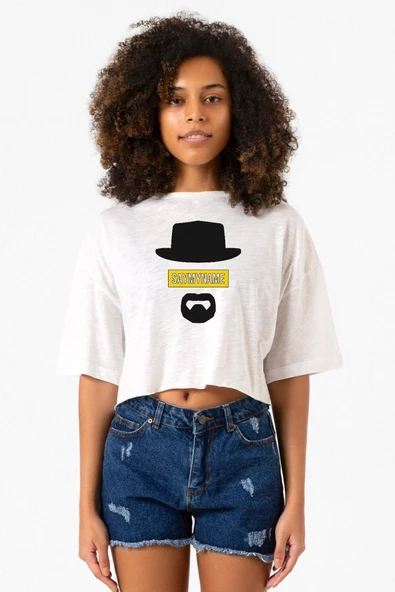 Breaking Bad Yellow Say My Name Head Beyaz Kırçıllı Kadın Crop Tshirt ürün görseli 1