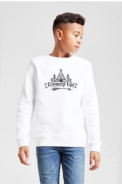 Camping Life Beyaz Çocuk 2ip Sweatshirt