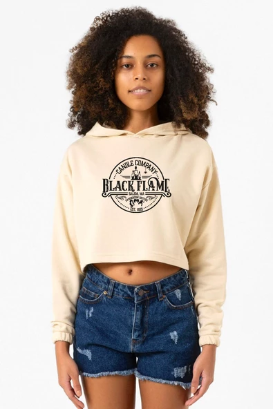 Candle Company Black Flame Bej Kadın Crop Kapşonlu