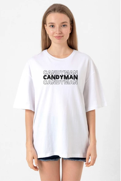 Candy Man Halloween Beyaz Kadın Oversize Tshirt ürün görseli 1