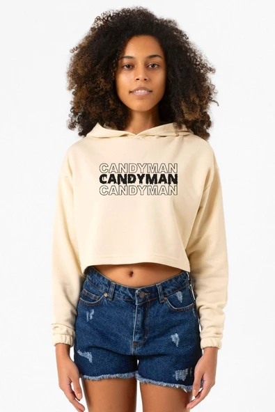 Candy Man Halloween Bej Kadın Crop Kapşonlu