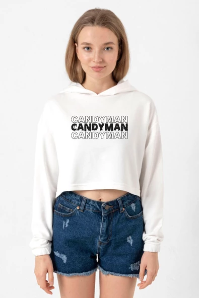 Candy Man Halloween Ekru Kadın Crop Kapşonlu ürün görseli