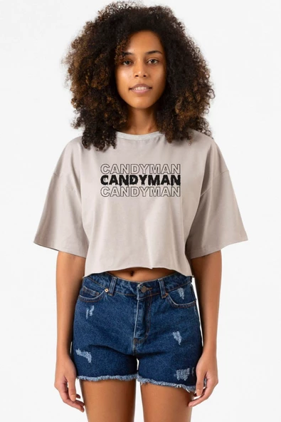 Candy Man Halloween Taş Rengi Kadın Crop Kapşonlu