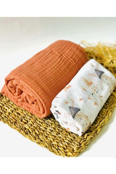 2 Adet 4 Katlı ve 2 Katlı  Çok Amaçlı Müslin Bezi Örtü Battaniye ürün görseli