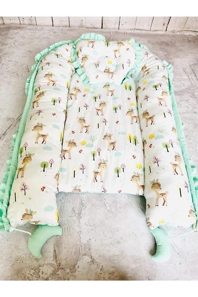 Baby Nest Geyik Fırfırlı Ortopedik Çift Taraflı Bebek Yatağı Anne Yanı Bebek Yatağı - 4