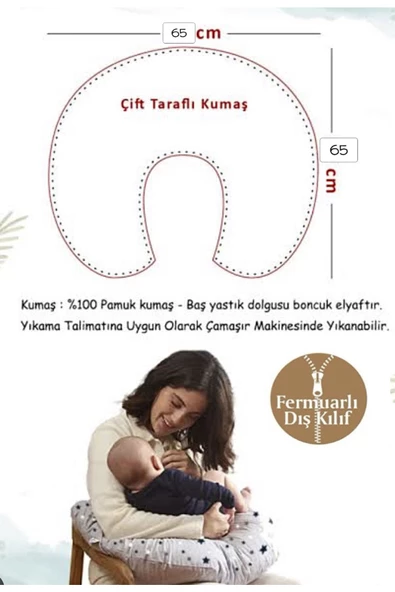 Fırfırlı Emzirme Yastığı Ve Destek Minderi Çift Taraflı %100 Pamuk Kumaş - 4