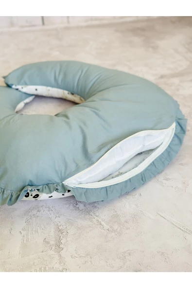 Fırfırlı Emzirme Yastığı Ve Destek Minderi Çift Taraflı %100 Pamuk Kumaş - 3