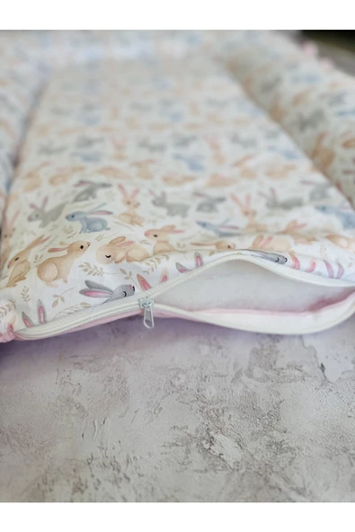 Baby Nest Tavşanlar Fırfırlı Ortopedik Çift Taraflı Bebek Yatağı Anne Yanı Bebek Yatağı - 5