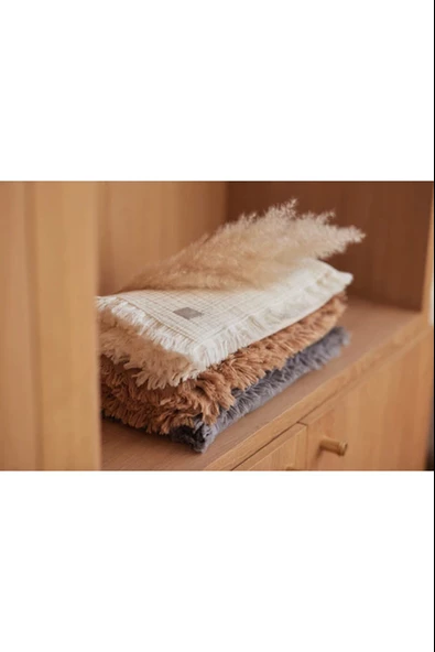 4 Katlı Ekru Saçaklı Çok Amaçlı Müslin Bezi Örtü Battaniye - 2