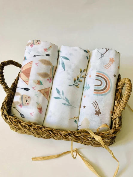 3 Adet 110x110  Çok Amaçlı Müslin Bezi Örtü Battaniye ürün görseli