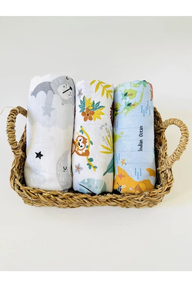 3 Adet 110x110  Çok Amaçlı Müslin Bezi Örtü Battaniye ürün görseli