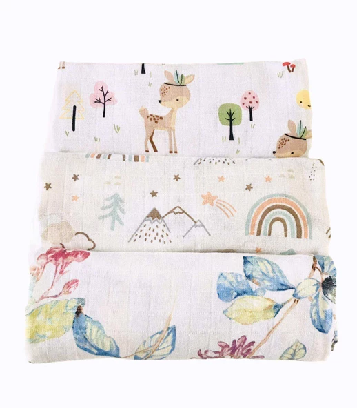 3 Adet 110x110 Çok Amaçlı Müslin Örtü - Resim 3