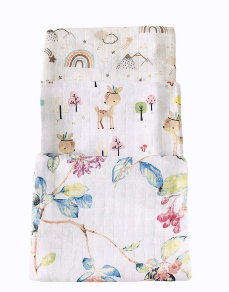 3 Adet 110x110 Çok Amaçlı Müslin Örtü - Resim 2