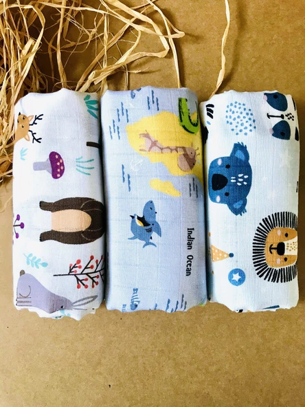 3 Adet 110x110  Çok Amaçlı Müslin Bezi Örtü Battaniye ürün görseli