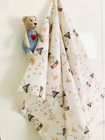 3 Adet  Çok Amaçlı Müslin Bezi Örtü Battaniye - Resim 3