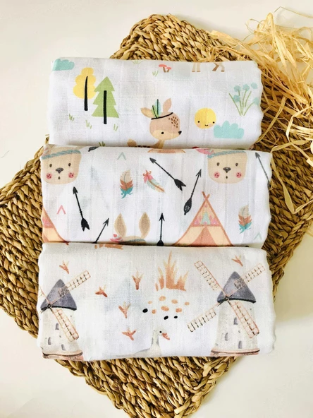 3 Adet  Çok Amaçlı Müslin Bezi Örtü Battaniye ürün görseli