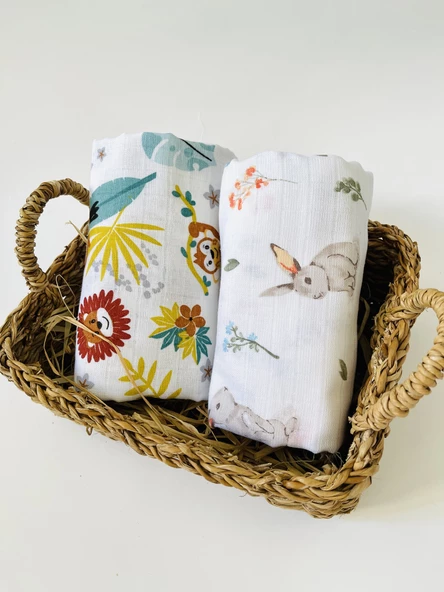 2 Adet  Çok Amaçlı Müslin Bezi Örtü Battaniye ürün görseli