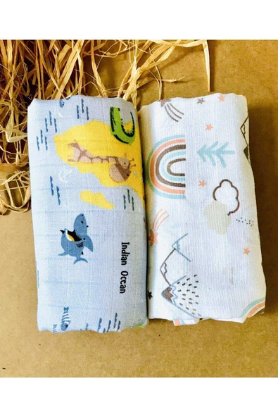 2 Adet Organik  Müslin Örtü Battaniye - Resim 2