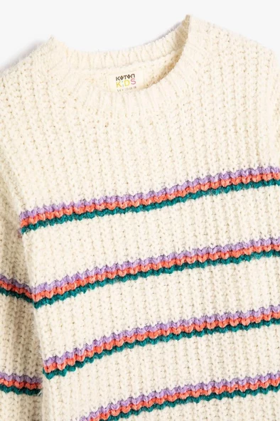 Koton Kız Çocuk Örme Kazak Uzun Kollu Yuvarlak Yaka Fitilli - 3