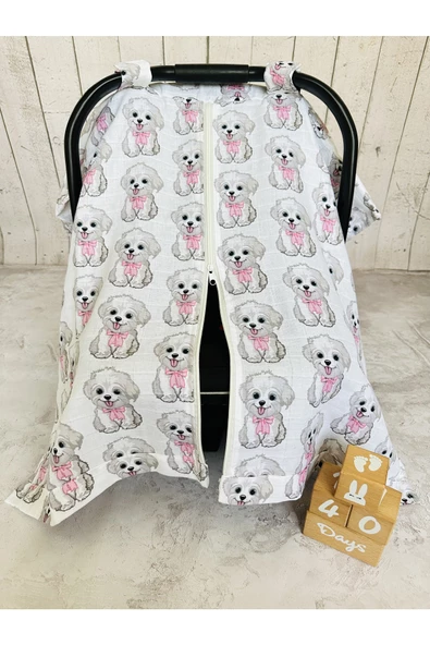 Sevimli Ponçik Müslin Bezi Puset Örtüsü Fermuarlı - Resim 2