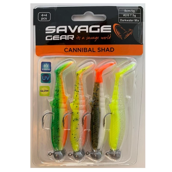 Savage Gear Cannibal Shad 8cm 5gr+7.5gr #2/0 Dark Water 4+4 Adet Silikon Seti - 2