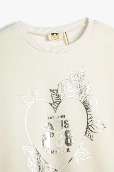 Koton Kız Çocuk Oversize Sweatshirt Uzun Kollu Bisiklet Yaka Parlak Baskılı Şardonlu - 3