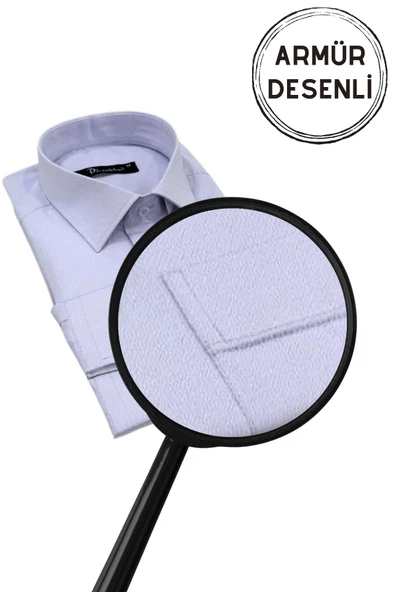 Lila Armür Desenli Rahat Kesim Uzun Kol Erkek Gömlek Tek Cepli Klasik Regular Fit - Resim 2