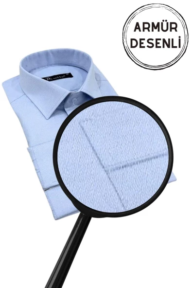 Mavi Armür Desenli Rahat Kesim Uzun Kol Erkek Gömlek Tek Cepli Klasik Regular Fit - Resim 2
