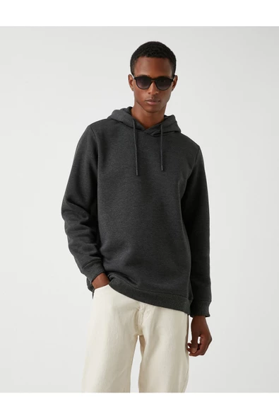 Basic Kapşonlu Sweatshirt Şardonlu - 6