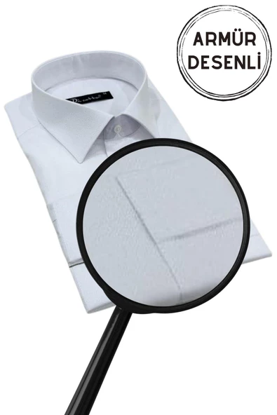 Beyaz Armür Desenli Rahat Kesim Uzun Kol Erkek Gömlek Tek Cepli Klasik Regular Fit - Resim 2