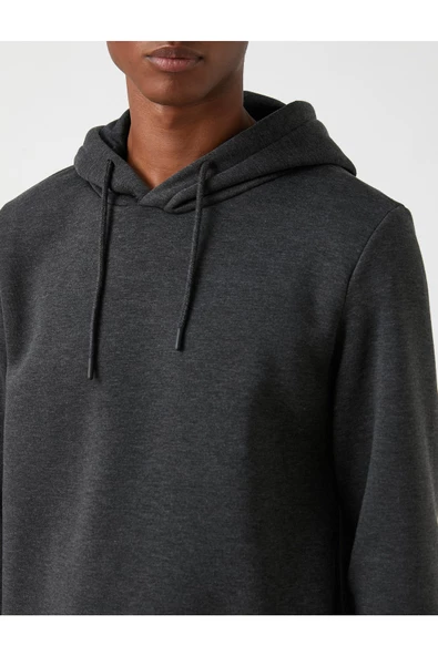 Basic Kapşonlu Sweatshirt Şardonlu - 10