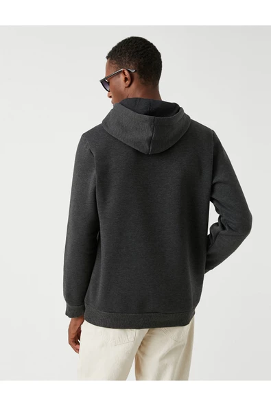 Basic Kapşonlu Sweatshirt Şardonlu - 8