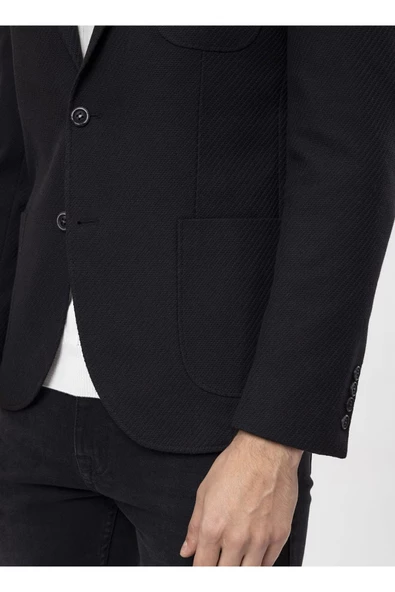 Süvari Slim Fit Siyah Erkek Armürlü Ceket CT2021600310 - 8