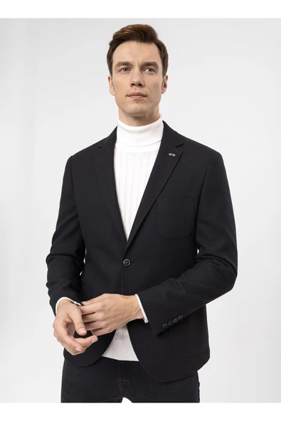 Süvari Slim Fit Siyah Erkek Armürlü Ceket CT2021600310 - 5