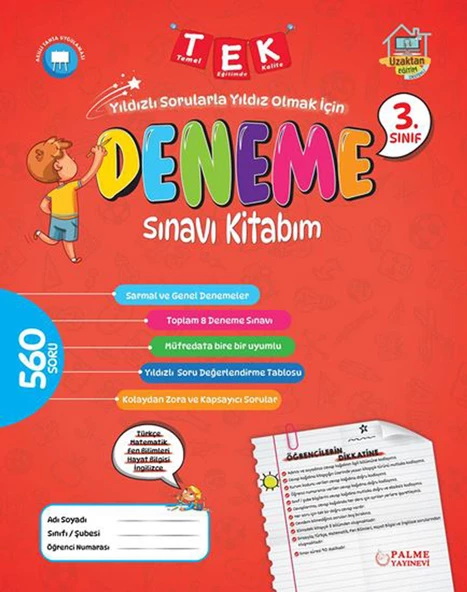 Palme 3. Sınıf Tek Deneme Sınavı Kitabım